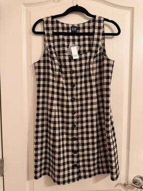 GAP Black and Cream Gingham Button-Down Mini Dress